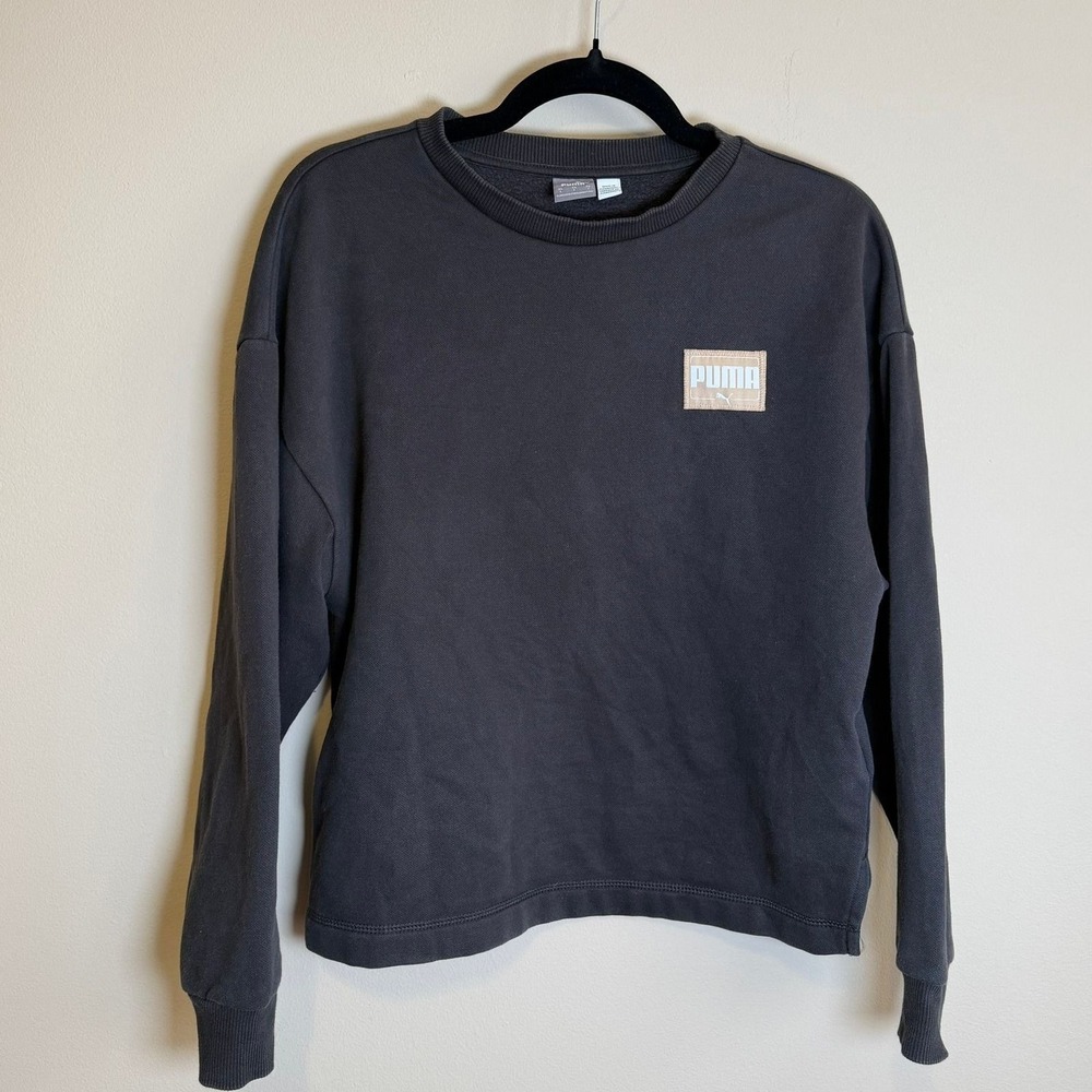 Puma Sweatshirt Black Crewneck Fleece Logo Patch Small